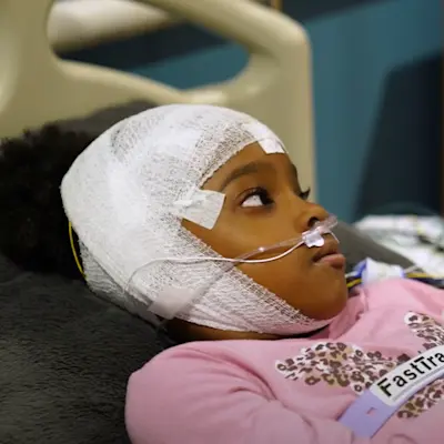 Child preparing for sleep study at Children's