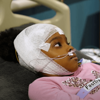 Child preparing for sleep study at Children's