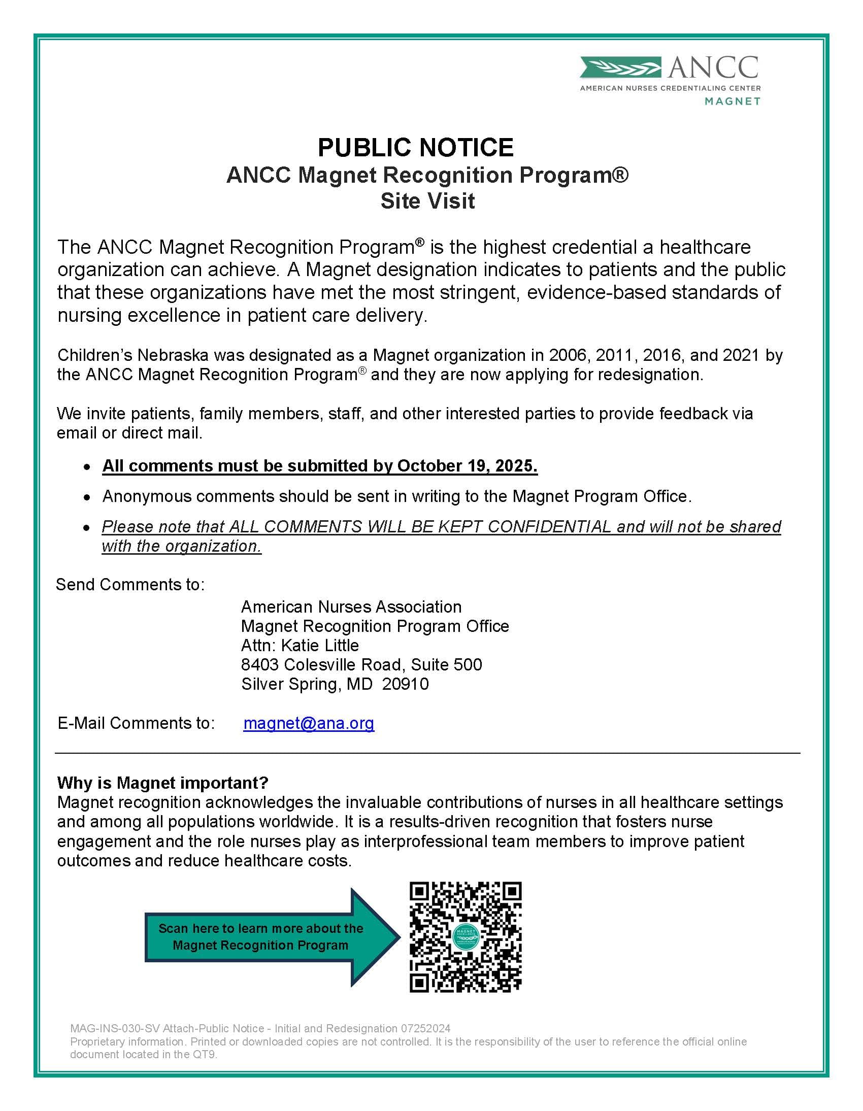 Magnet Redesignation Public Notice