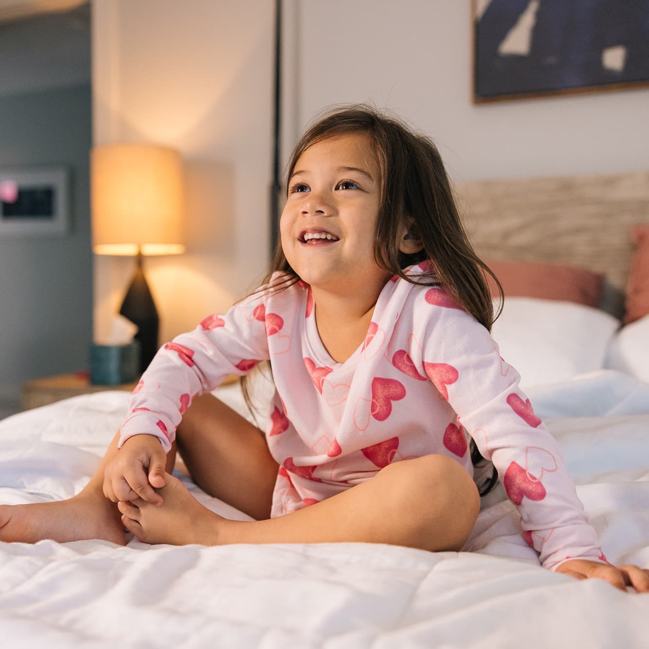 Young girl smiling at home.