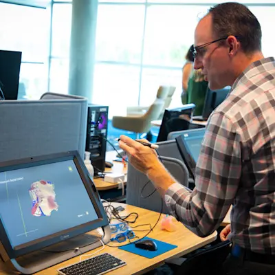 Team members in the innovation lab.