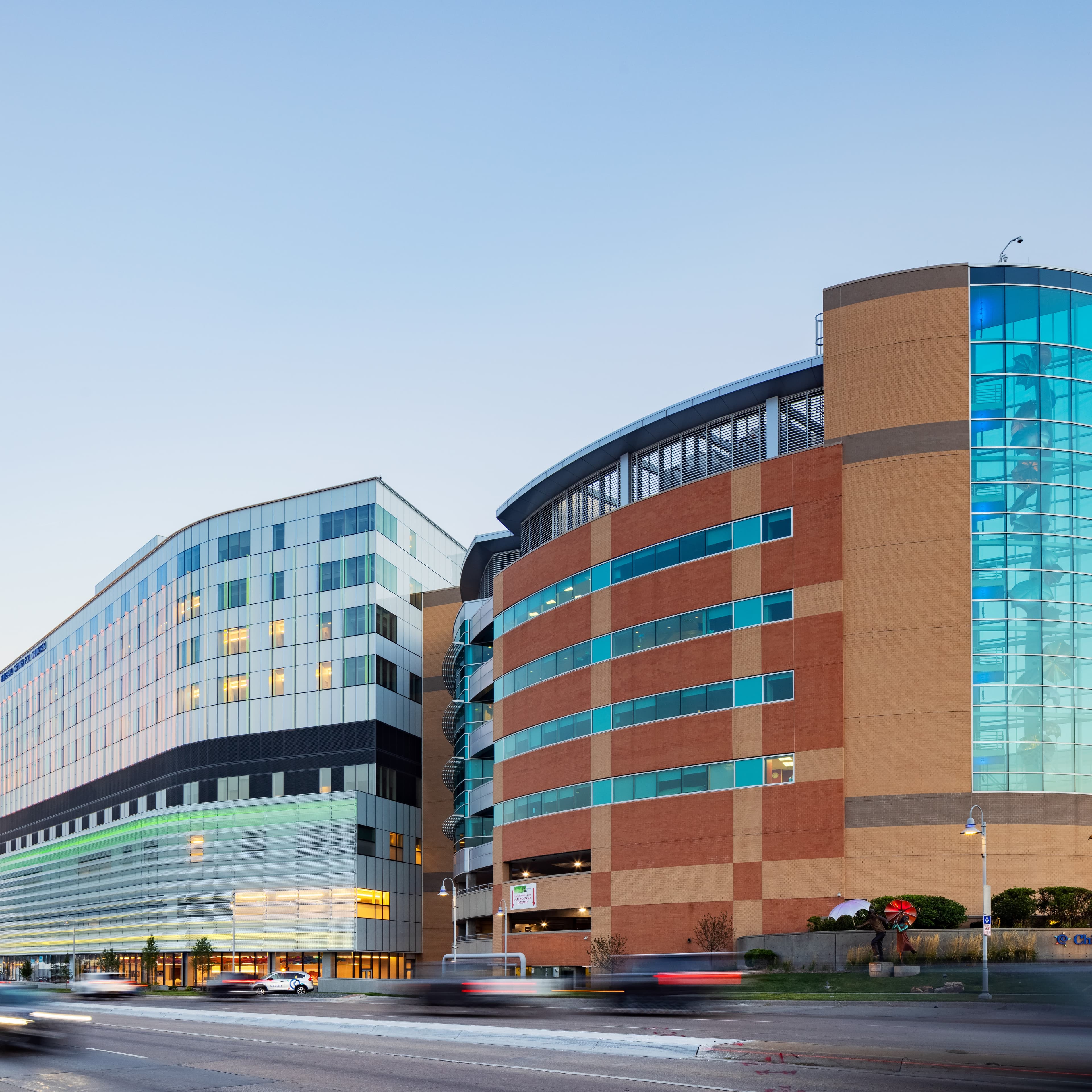 Exterior view of the Children's Nebraska pediatric hospital campus.