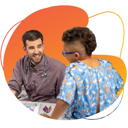 Cardiology doctor coloring with a patient.